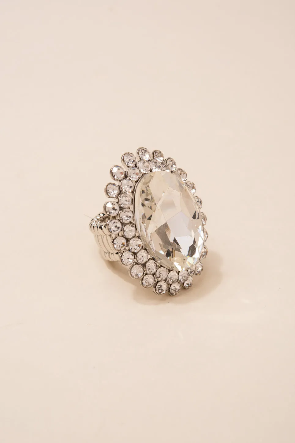 Alena Statement Oval Rhinestone Stretch Ring