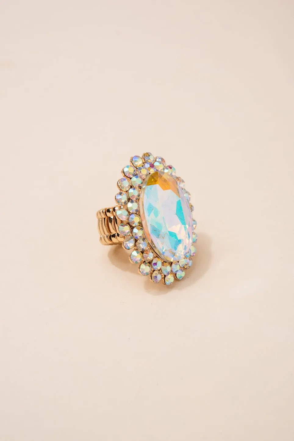 Alena Statement Oval Rhinestone Stretch Ring