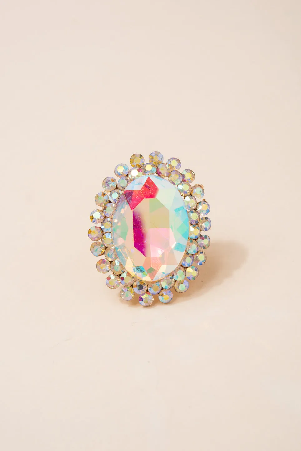 Alena Statement Oval Rhinestone Stretch Ring