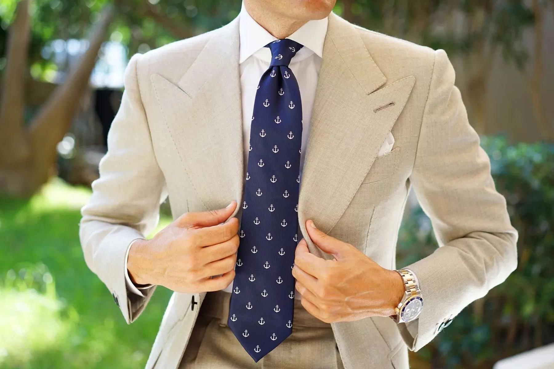 Anchor Tie - Navy with White