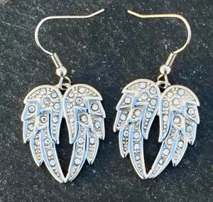 Angel Heart Wing - Double Wings - Earrings - Silver w/White Stone -  SK2608E