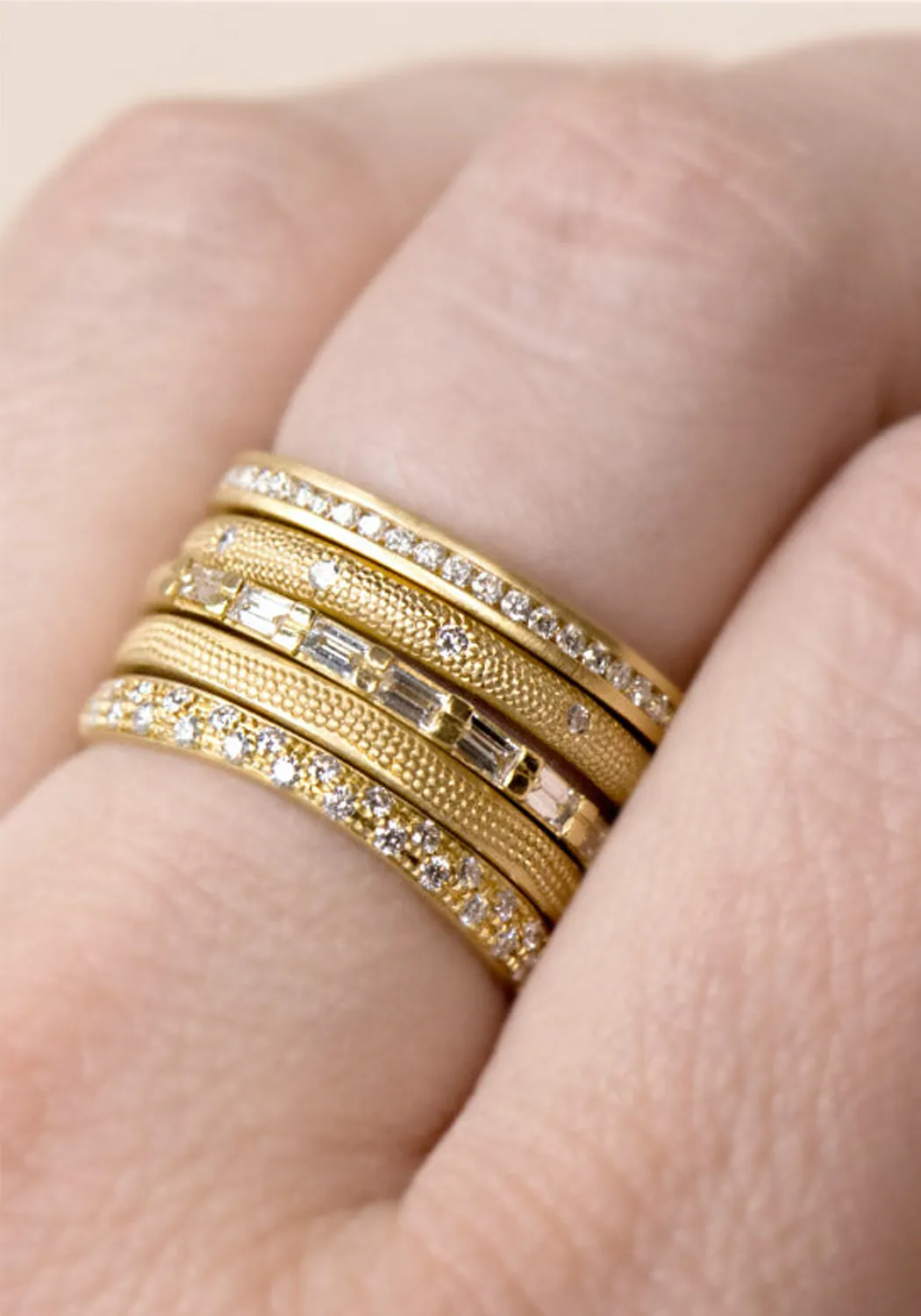 Anne Sportun 14KWG Narrow Pave Diamond Half Band Gold for Stacked Ring Sets