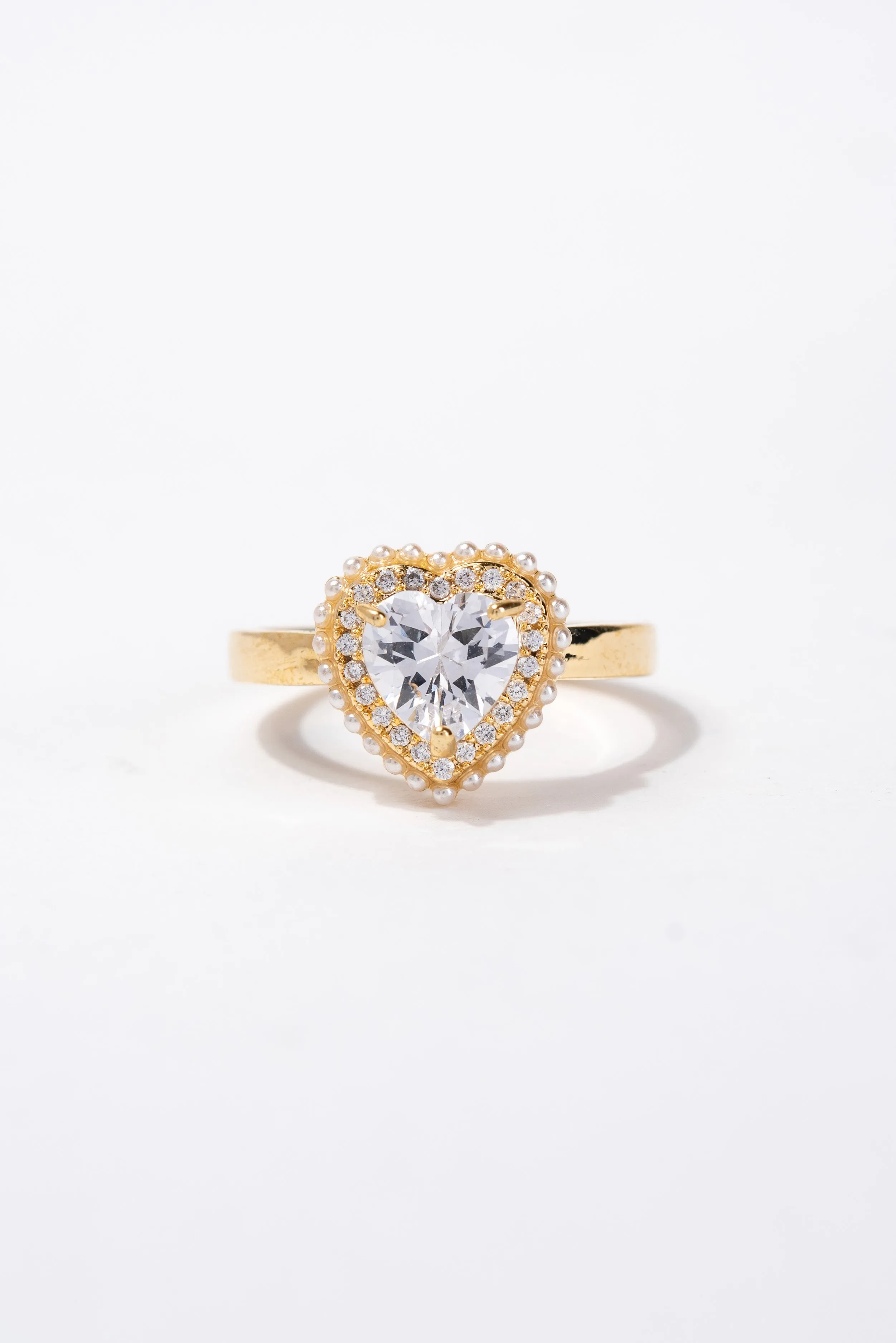 Ari CZ Pearl Heart Rhinestone Ring