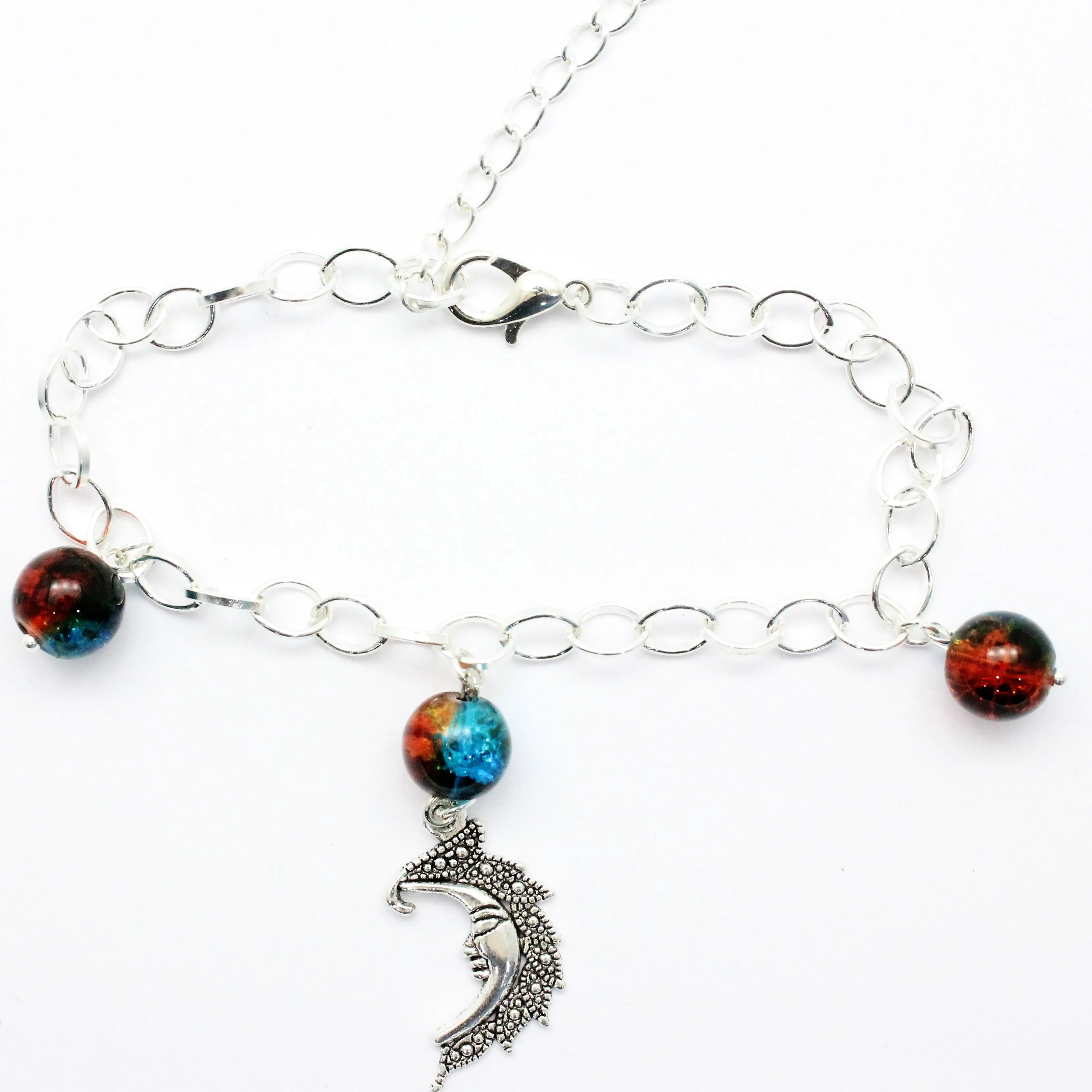 AVBeads Charm Bracelet Moon Charm Blue and Orange Crackle Beads 10 JWL-CBBBO-P5567