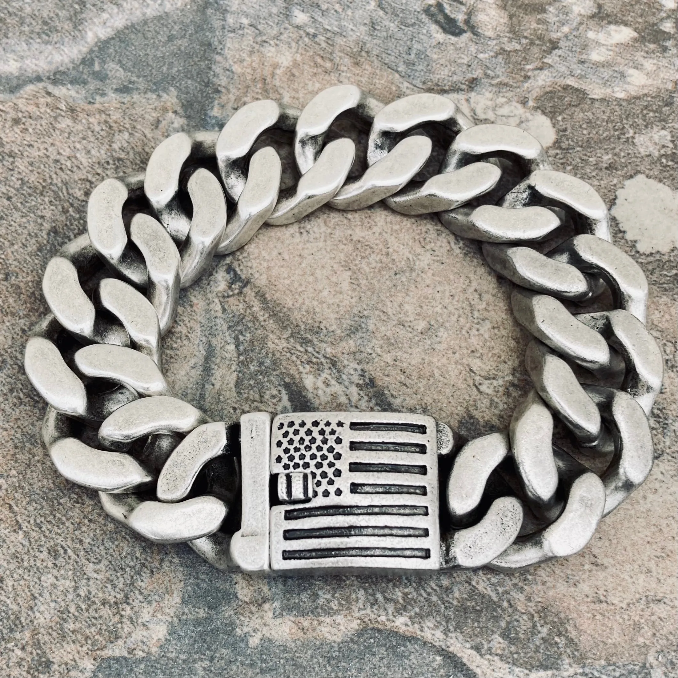 Bagger Bracelet - EASY BIKER - American Flag Brushed - 3/4 wide - B124