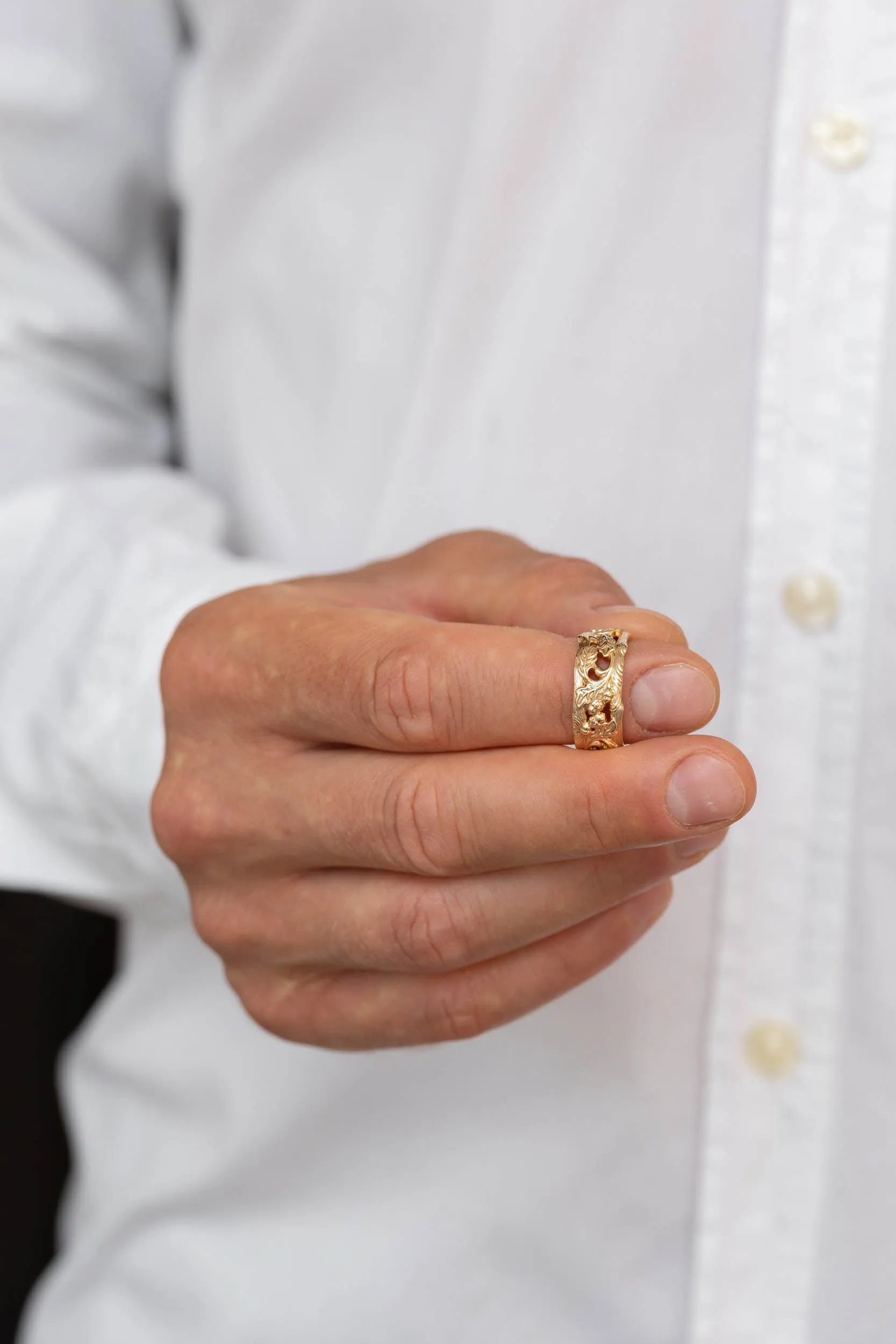 Black and gold oak ring, wedding band for him