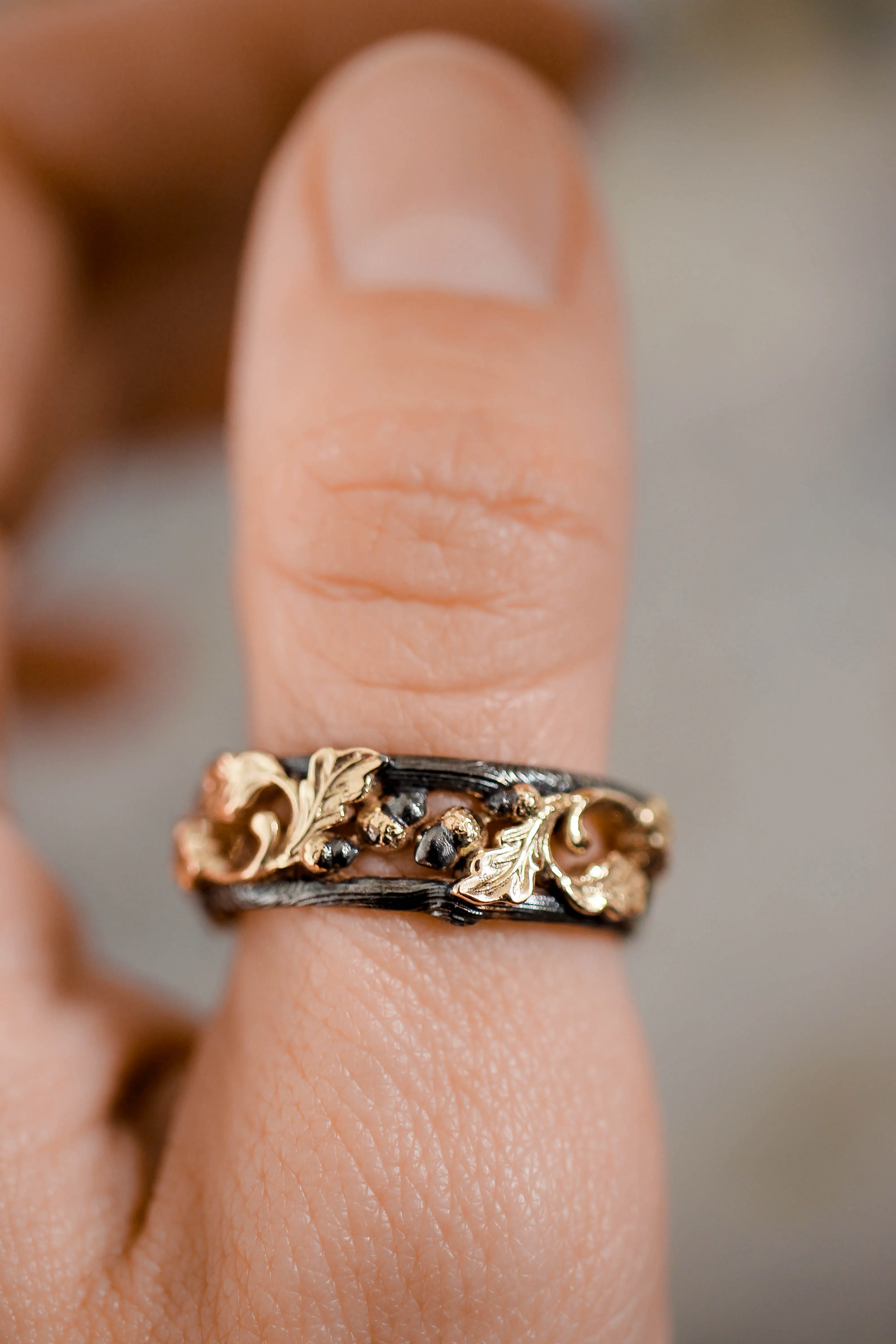 Black and gold oak ring, wedding band for him