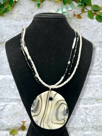 Black and White Murano Glass Pendant Necklace