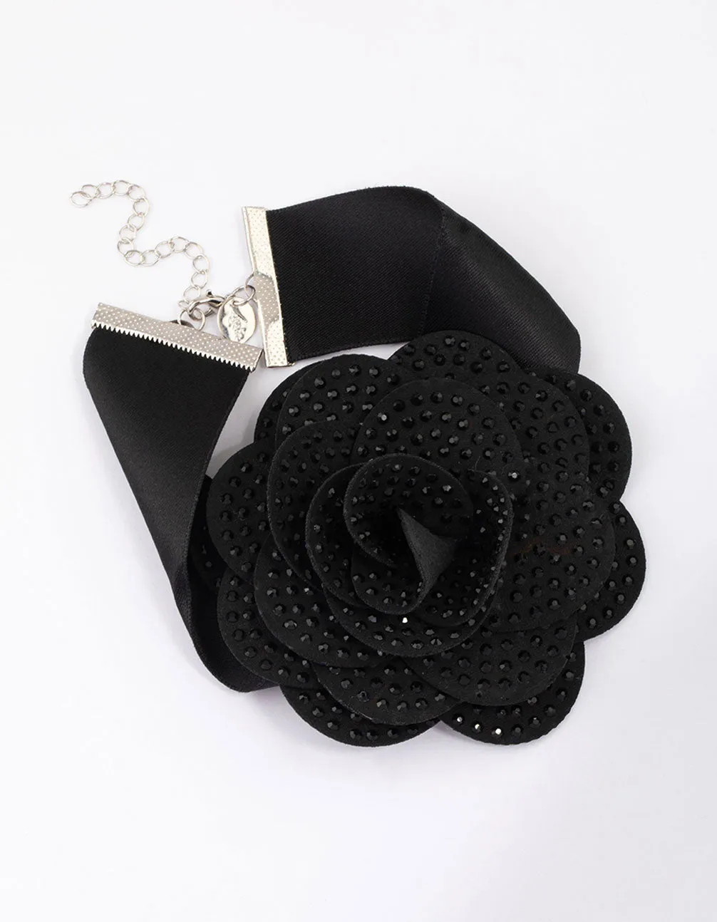 Black Crystal Statement Flower Choker