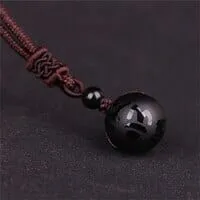 Black Obsidian Rainbow Eye Bead Ball Natural Stone Necklace