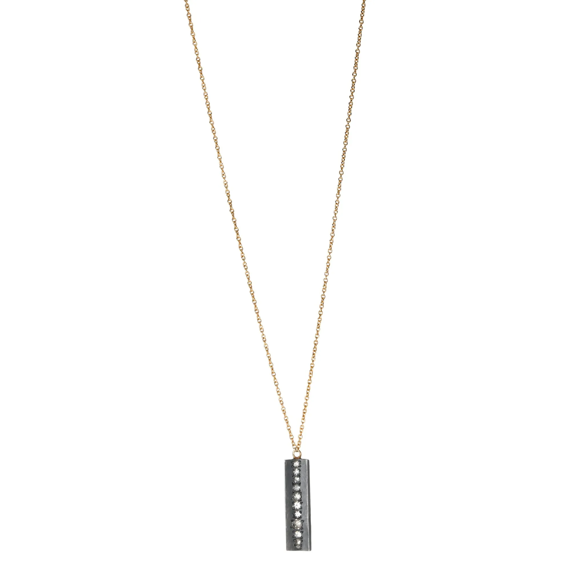 Blackened Rectangle Pendant Necklace with Inverted Diamonds