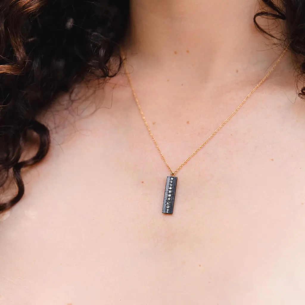 Blackened Rectangle Pendant Necklace with Inverted Diamonds