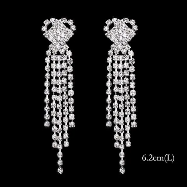 Bling Rhinestone Crystal Long Tassel Drop Earrings