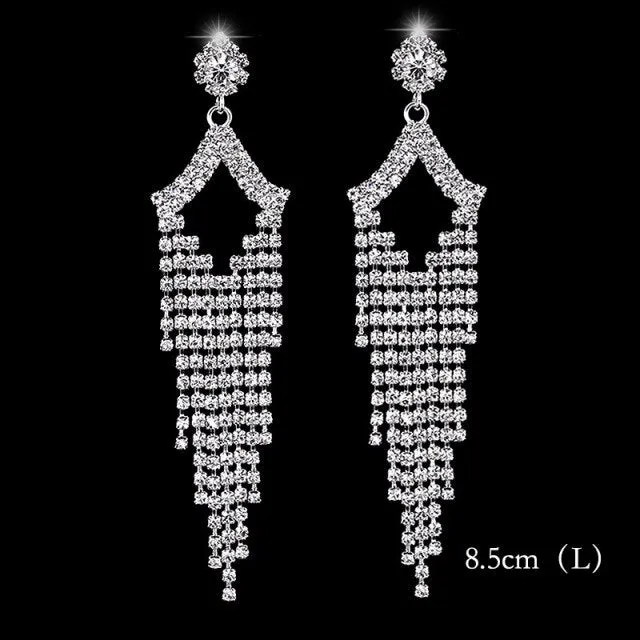 Bling Rhinestone Crystal Long Tassel Drop Earrings