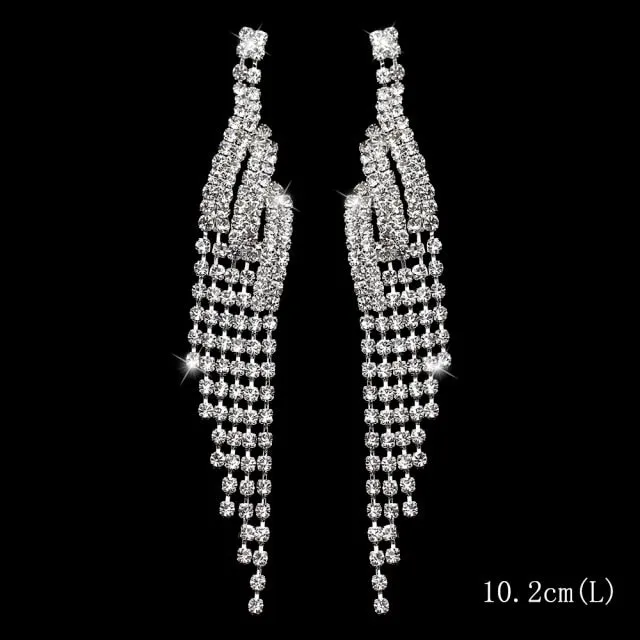 Bling Rhinestone Crystal Long Tassel Drop Earrings