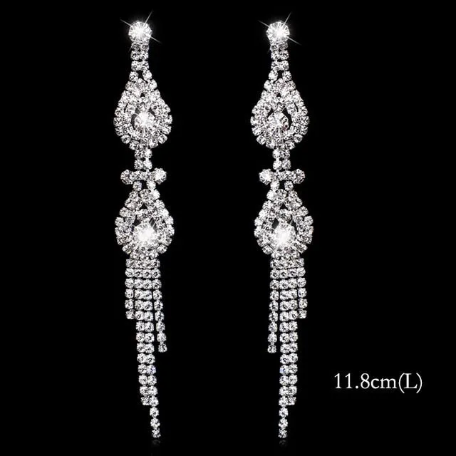 Bling Rhinestone Crystal Long Tassel Drop Earrings