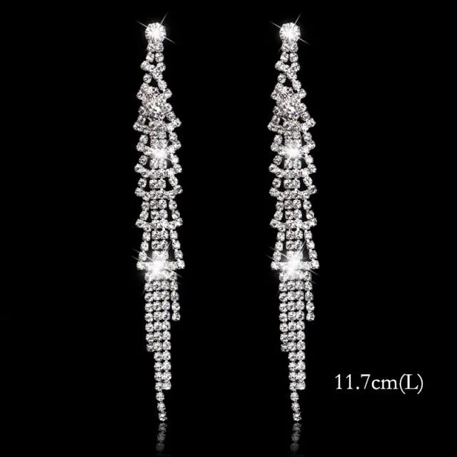 Bling Rhinestone Crystal Long Tassel Drop Earrings