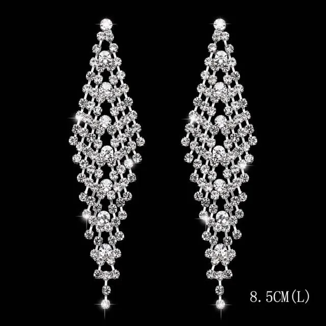 Bling Rhinestone Crystal Long Tassel Drop Earrings