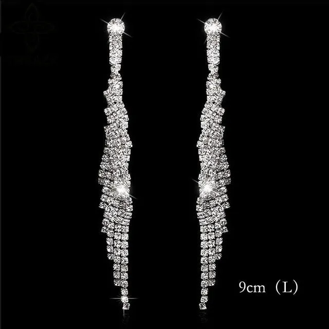 Bling Rhinestone Crystal Long Tassel Drop Earrings