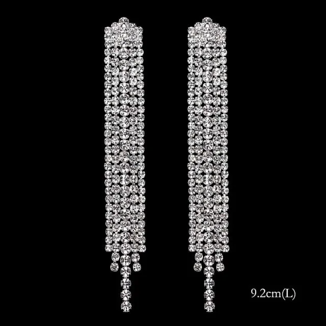 Bling Rhinestone Crystal Long Tassel Drop Earrings