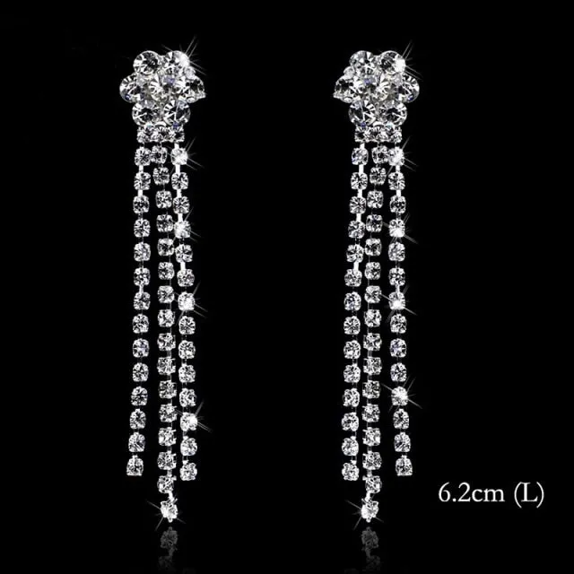 Bling Rhinestone Crystal Long Tassel Drop Earrings