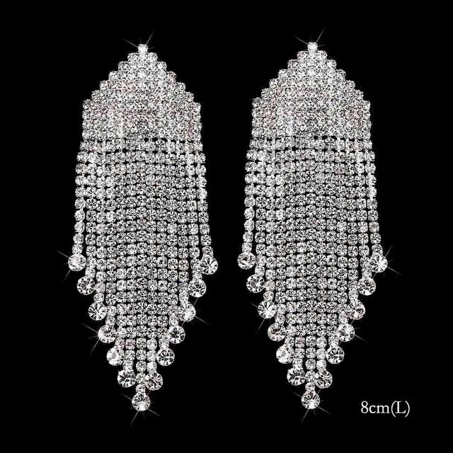 Bling Rhinestone Crystal Long Tassel Drop Earrings