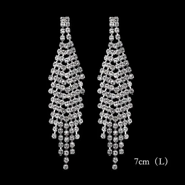 Bling Rhinestone Crystal Long Tassel Drop Earrings