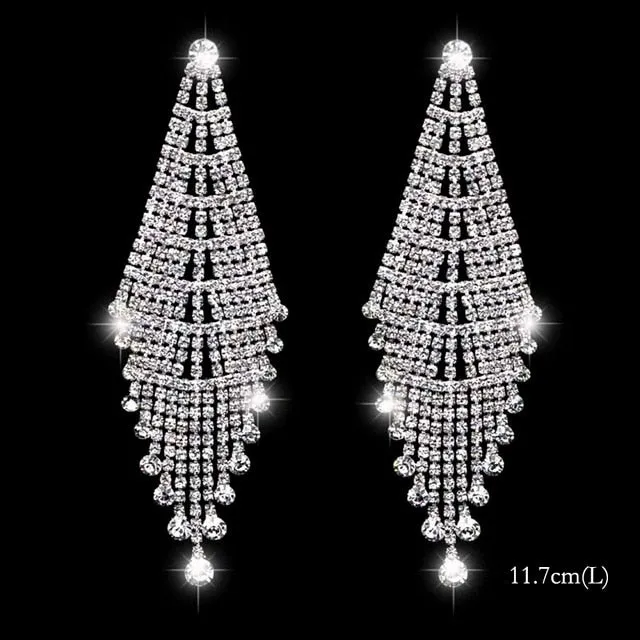 Bling Rhinestone Crystal Long Tassel Drop Earrings