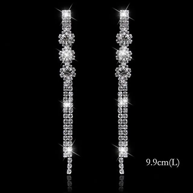 Bling Rhinestone Crystal Long Tassel Drop Earrings