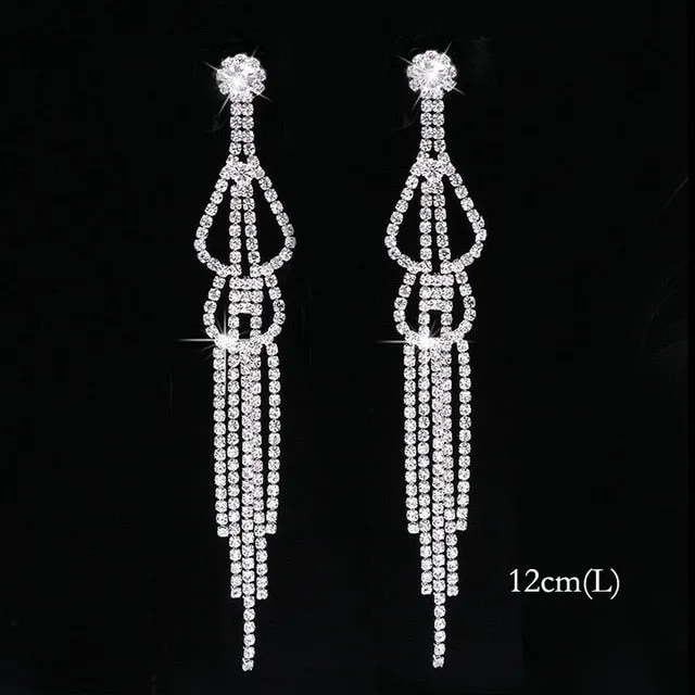 Bling Rhinestone Crystal Long Tassel Drop Earrings