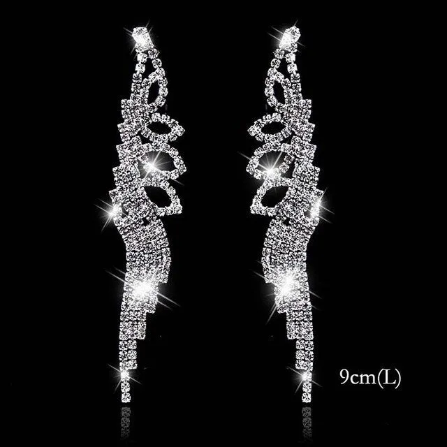 Bling Rhinestone Crystal Long Tassel Drop Earrings