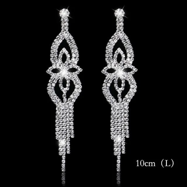 Bling Rhinestone Crystal Long Tassel Drop Earrings