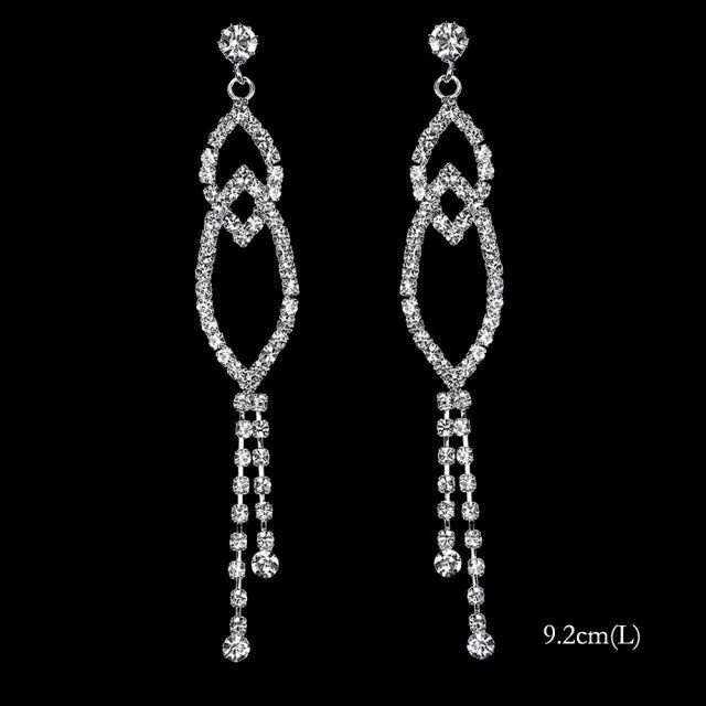 Bling Rhinestone Crystal Long Tassel Drop Earrings