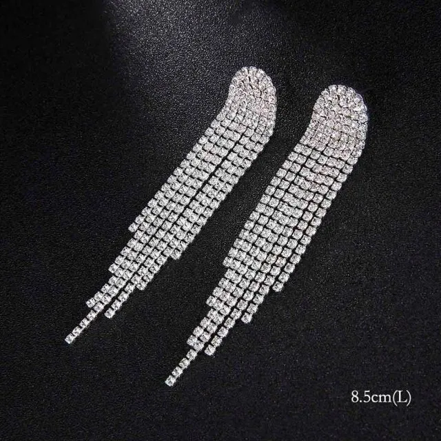 Bling Rhinestone Crystal Long Tassel Drop Earrings