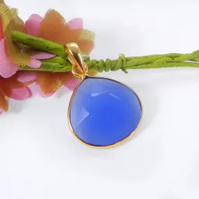 Blue Chalcedony Gold Plated Brass Handmade Bezel Set Pendant Jewelry