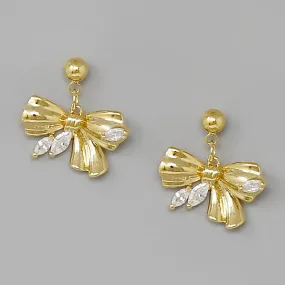 Bow CZ Detail Drop Earrings