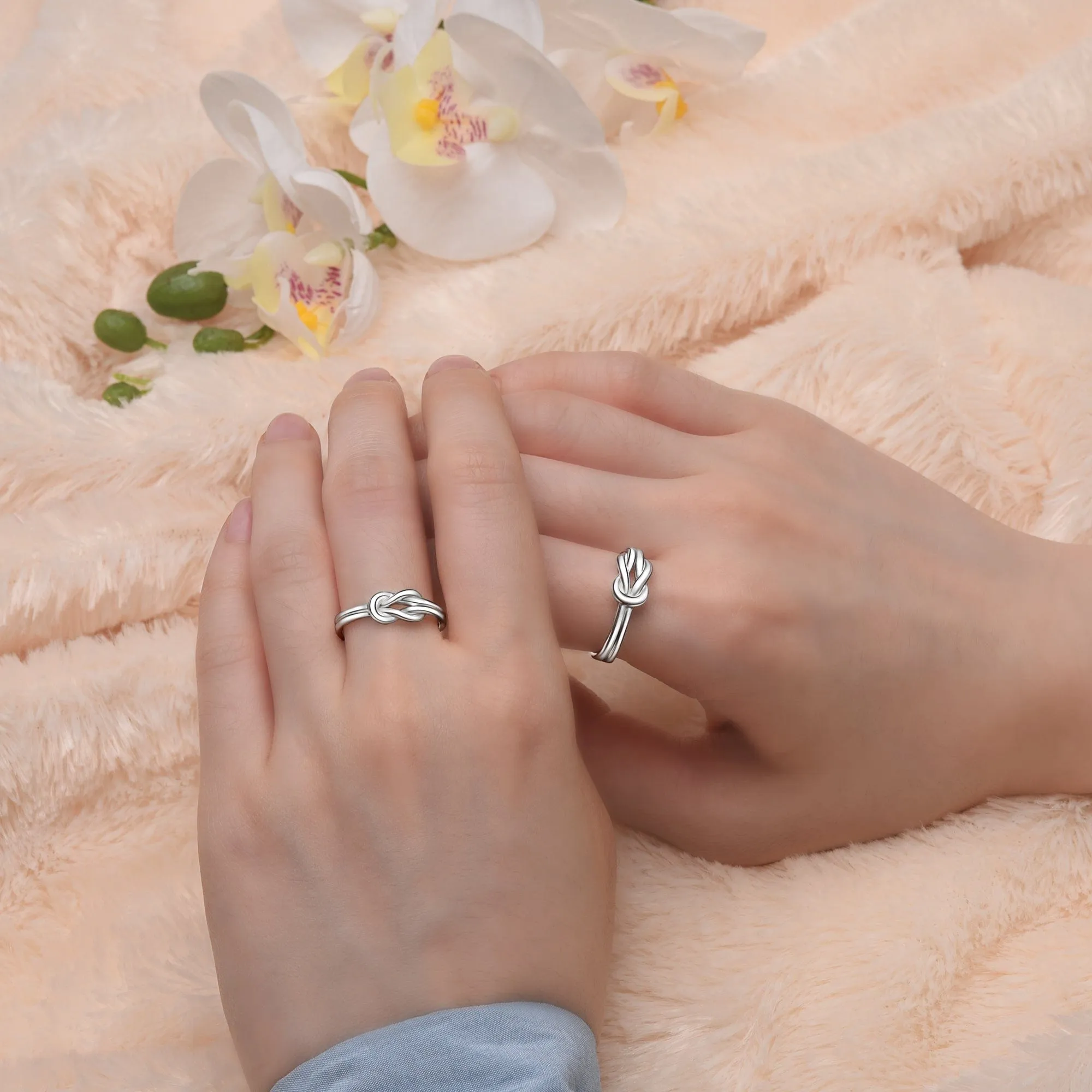 Braided Knot Silver Promise Rings for Couples Set