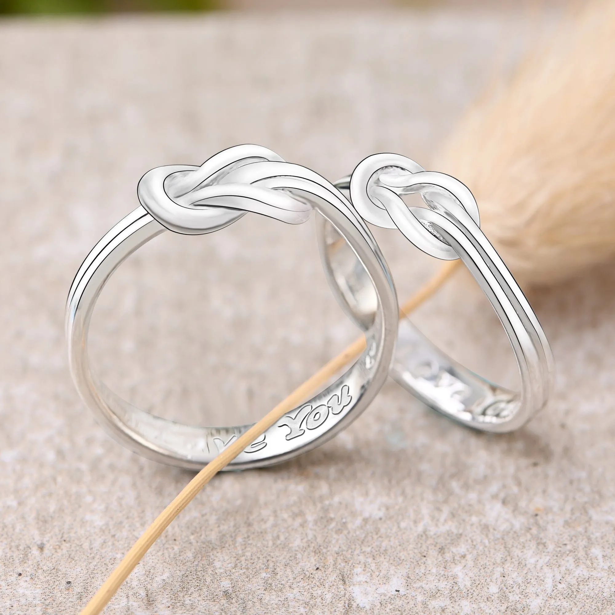 Braided Knot Silver Promise Rings for Couples Set