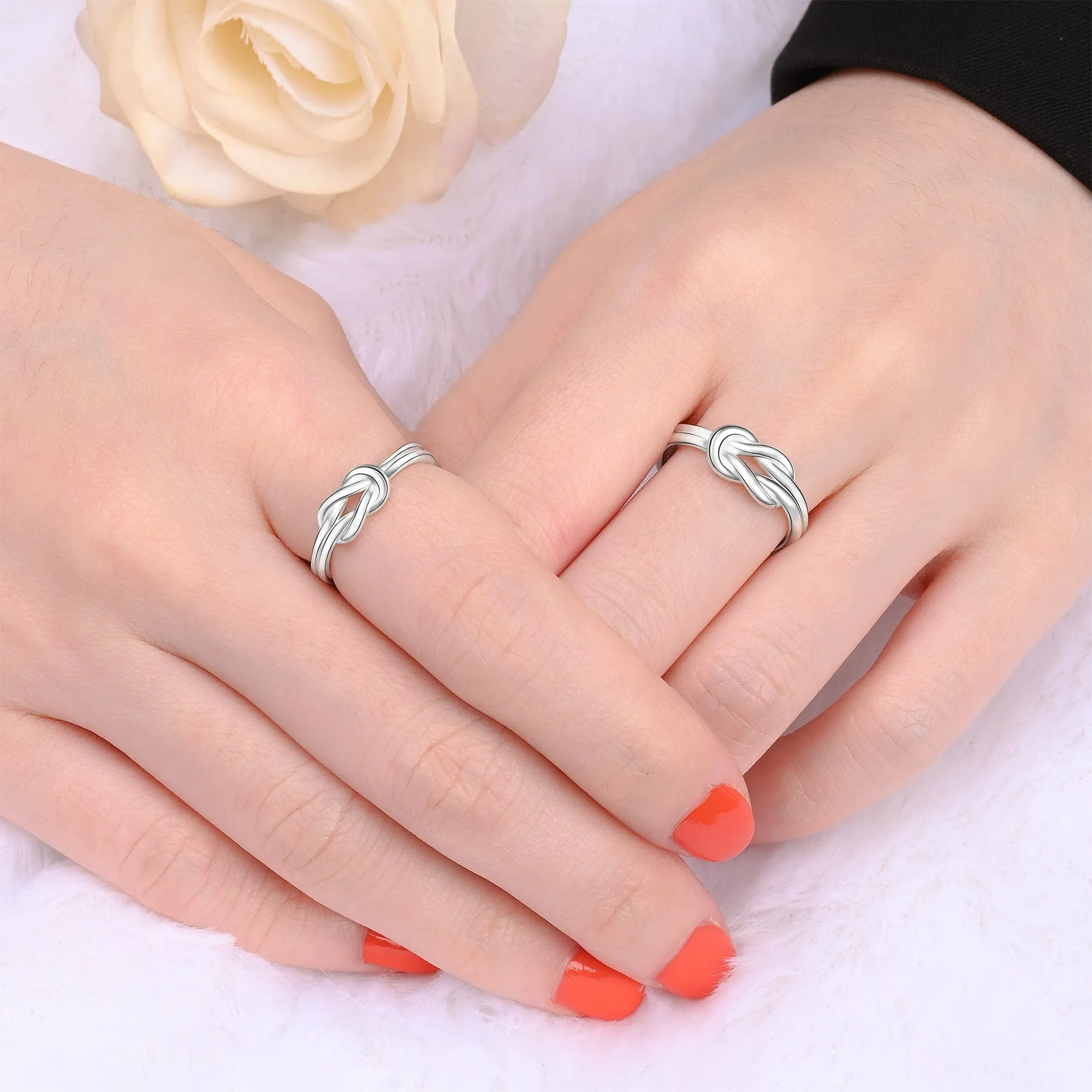 Braided Knot Silver Promise Rings for Couples Set