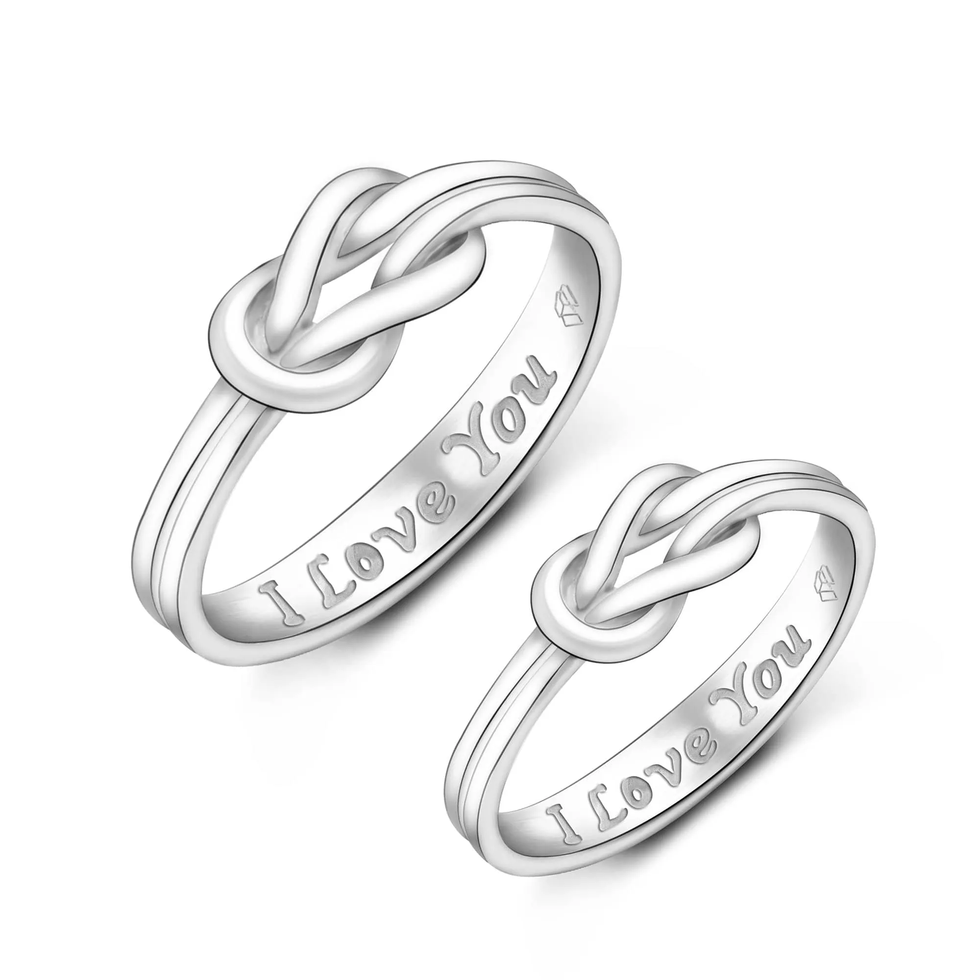 Braided Knot Silver Promise Rings for Couples Set