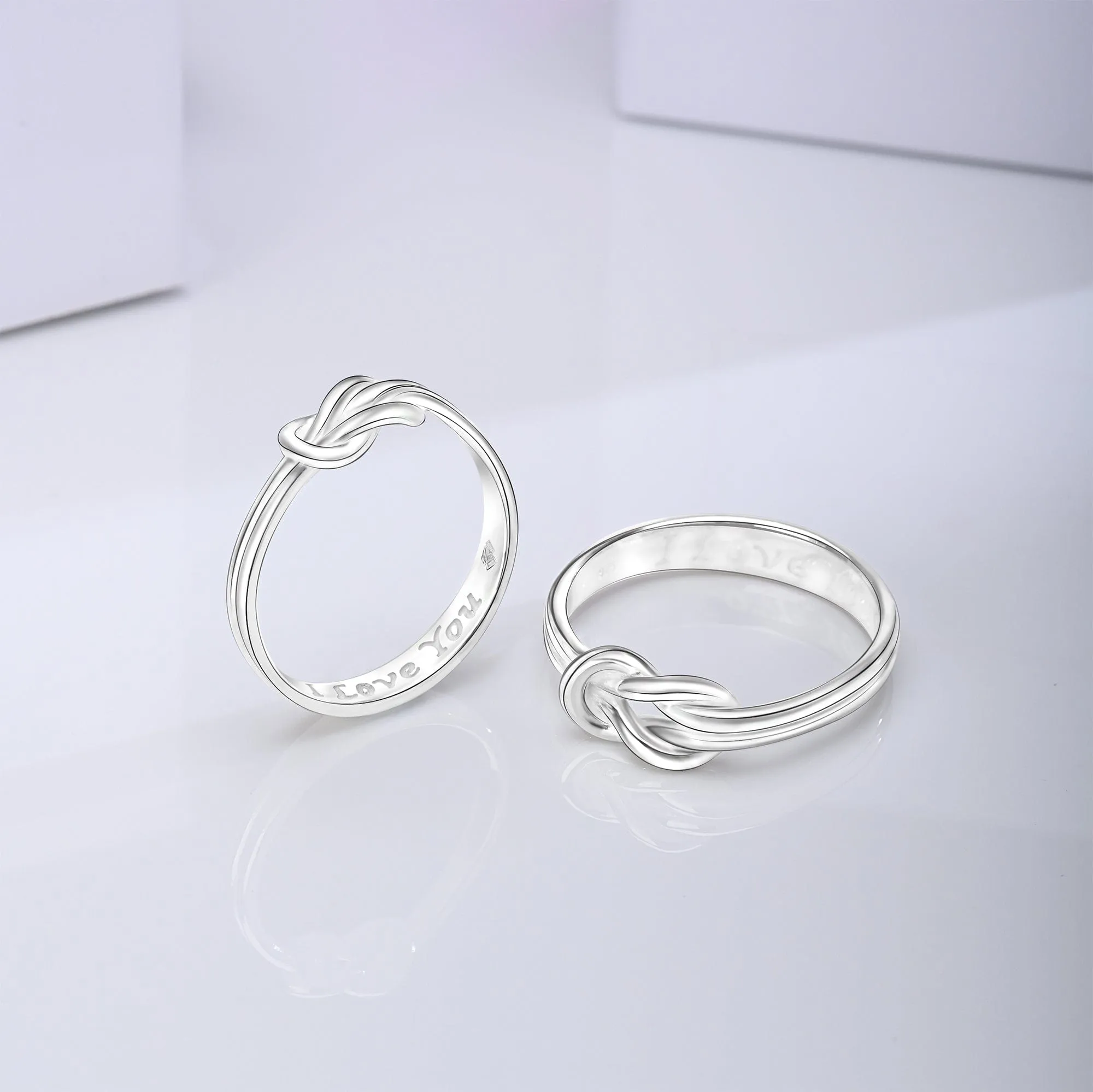 Braided Knot Silver Promise Rings for Couples Set