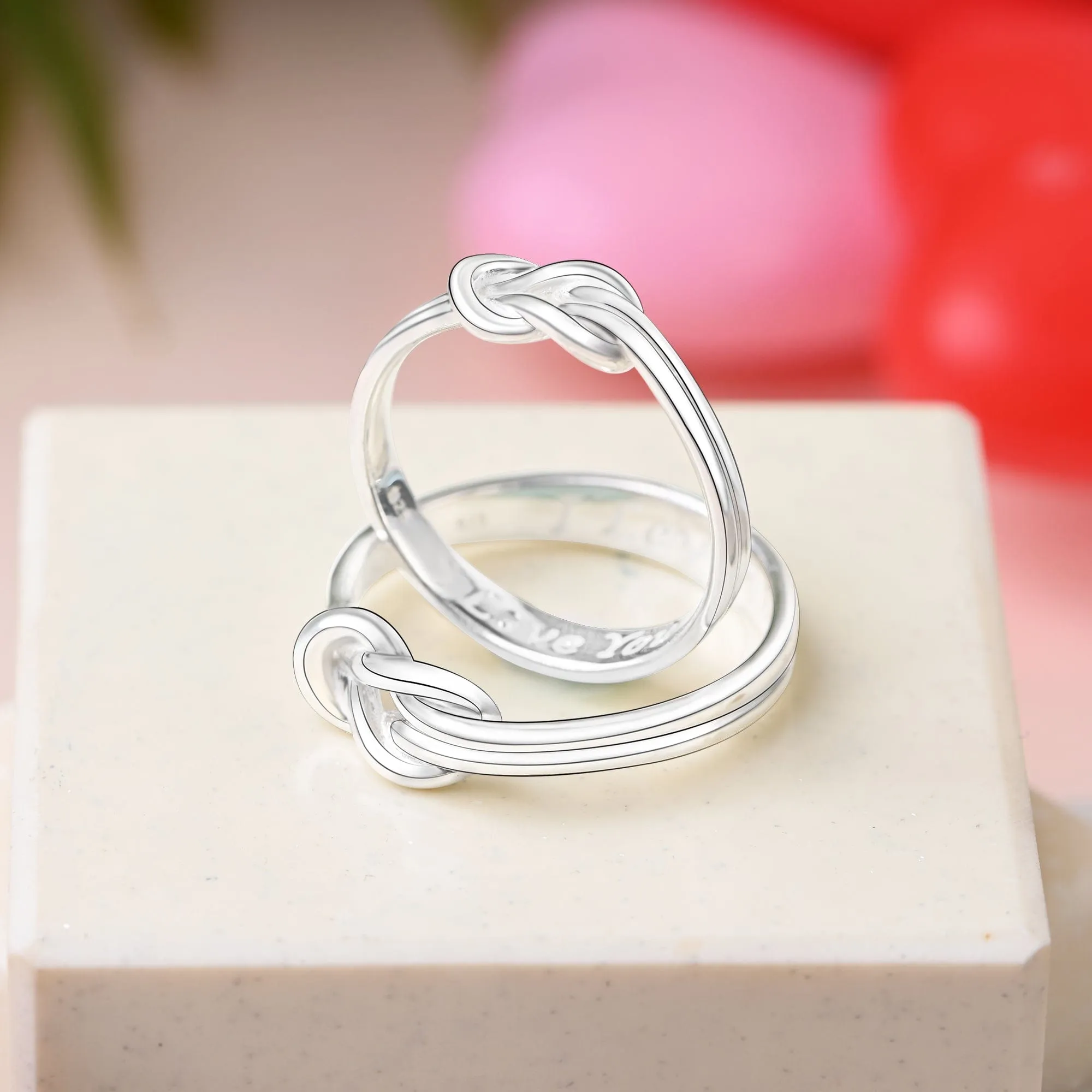 Braided Knot Silver Promise Rings for Couples Set