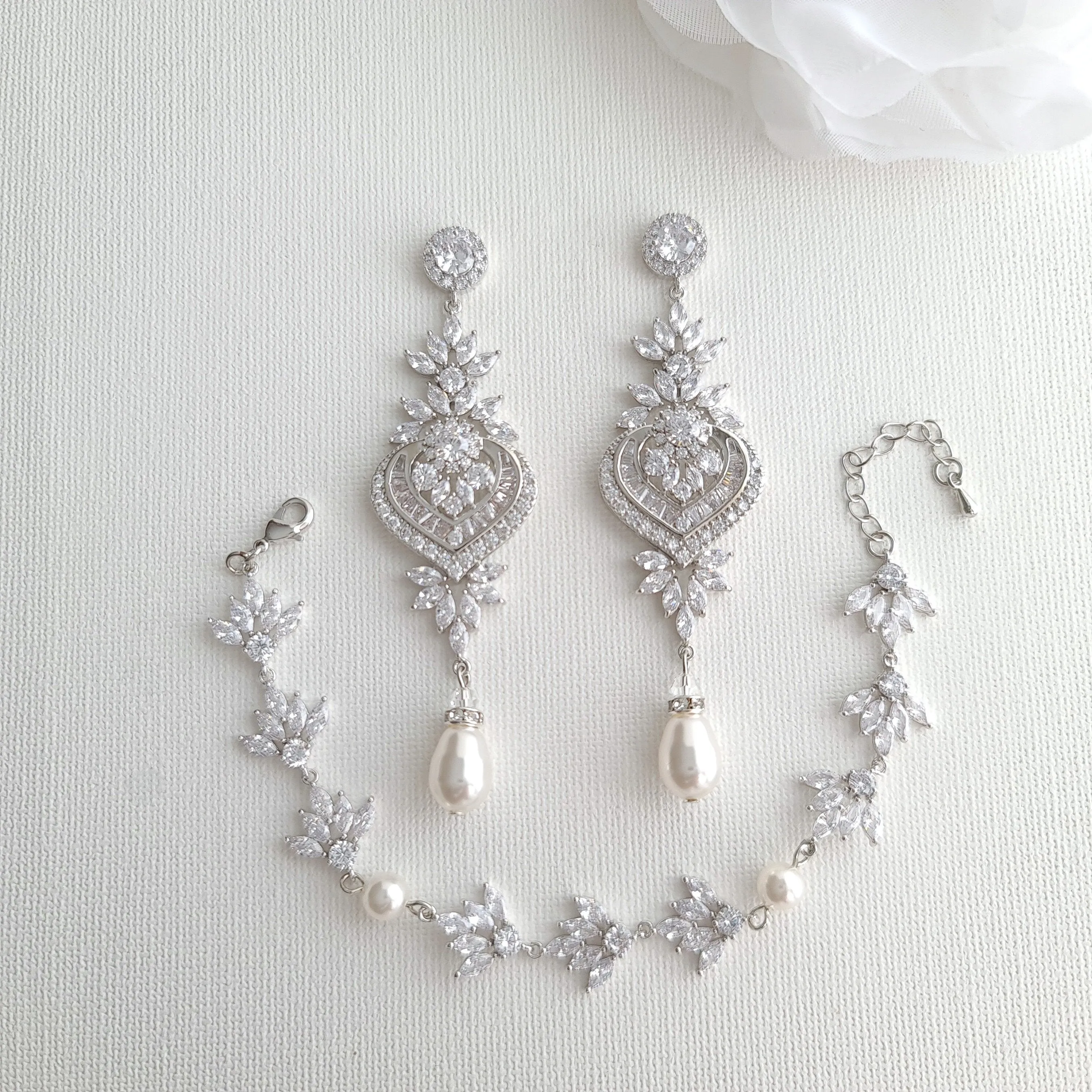 Bridal Statement Earrings and Bracelet Set- Rosa