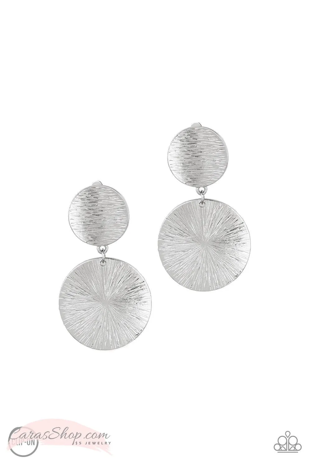 BRIGHT On Cue Silver Clip-On Earrings - Paparazzi Accessories