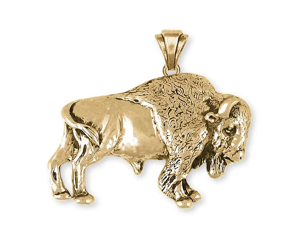 Buffalo Pendant Jewelry 14k Gold Handmade Bison Pendant BUF7-PG