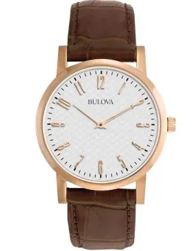 Bulova Mens Duet Dress Watch - Grey Textured Dial - Leather - Rose Gold-Tone