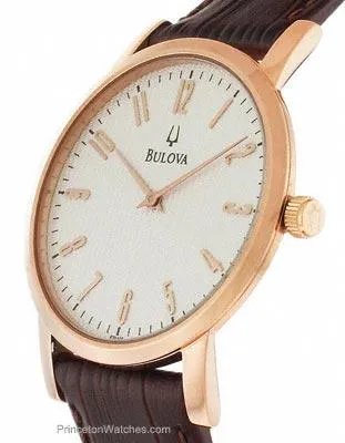 Bulova Mens Duet Dress Watch - Grey Textured Dial - Leather - Rose Gold-Tone