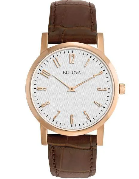 Bulova Mens Duet Dress Watch - Grey Textured Dial - Leather - Rose Gold-Tone