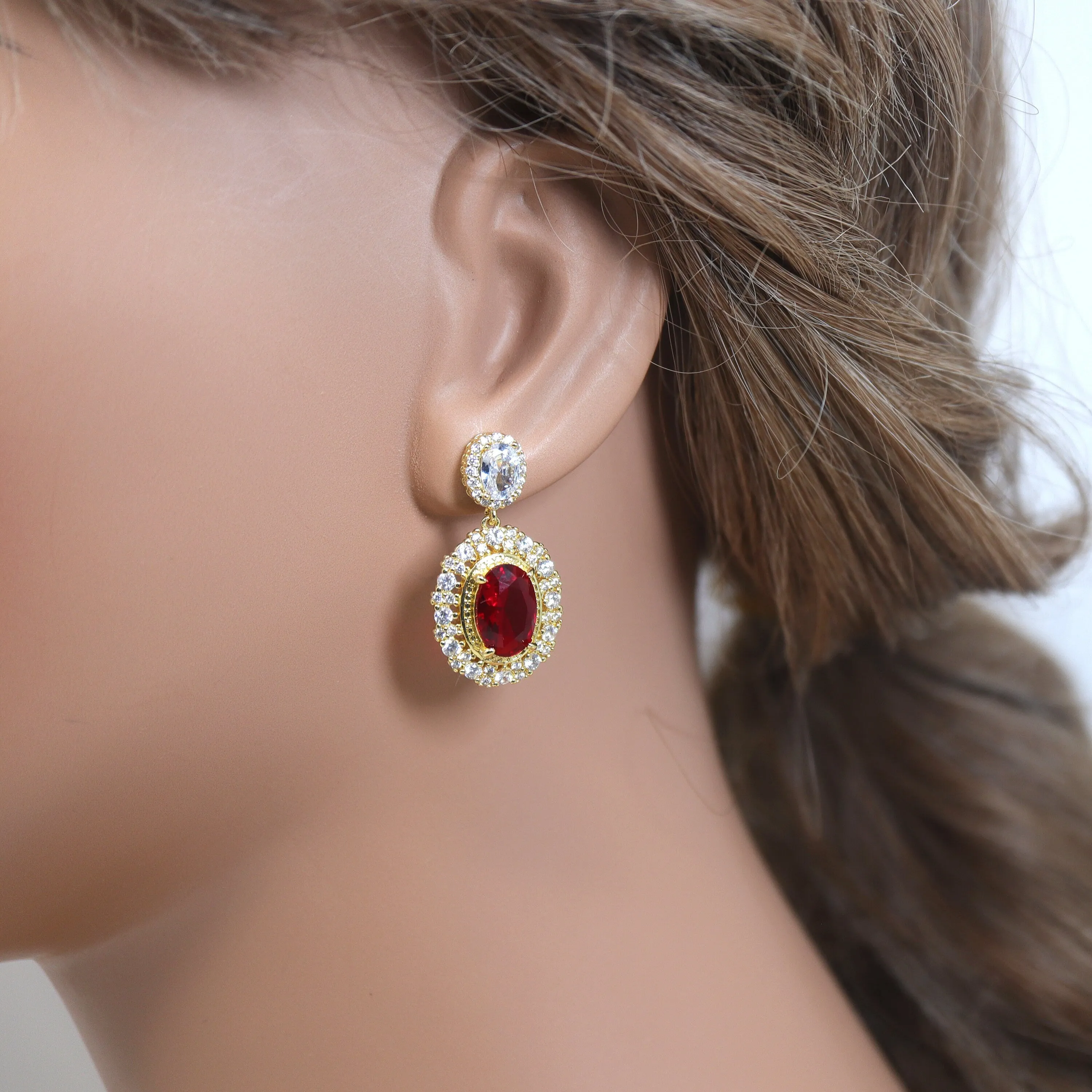 Captivating Gold Red Diamond Blossoms: Crystal Bridal Earring with CZ Accents, Crystal Bridal Earrings, Statement Earrings Cz