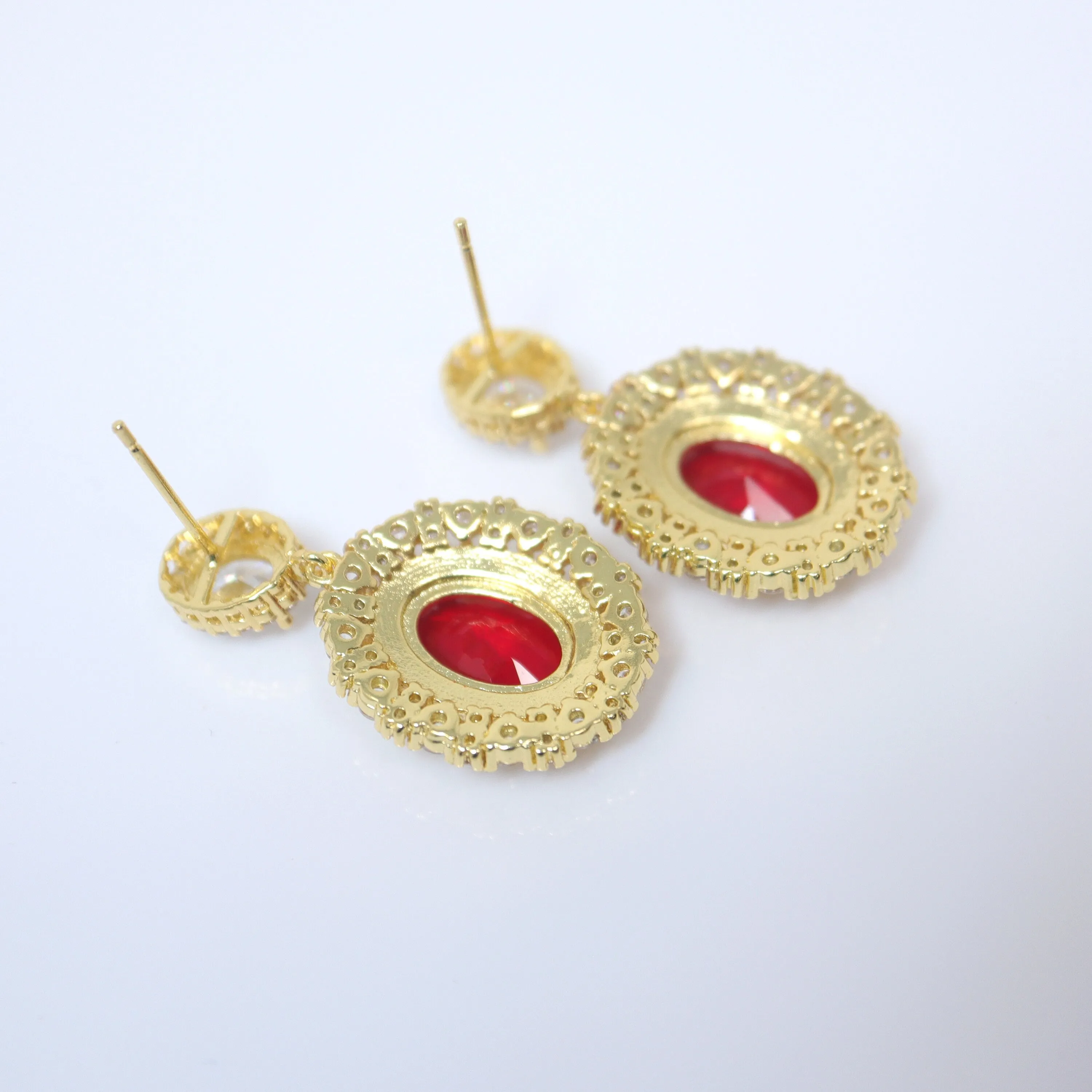 Captivating Gold Red Diamond Blossoms: Crystal Bridal Earring with CZ Accents, Crystal Bridal Earrings, Statement Earrings Cz